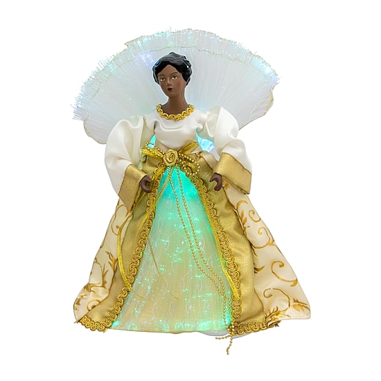 Northlight 12" Gold Lighted Fiber Optic African American Angel Christmas Tree Topper