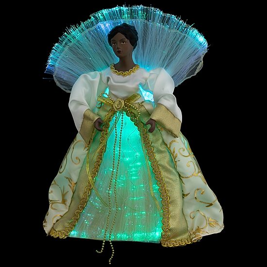 Northlight 12" Gold Lighted Fiber Optic African American Angel Christmas Tree Topper