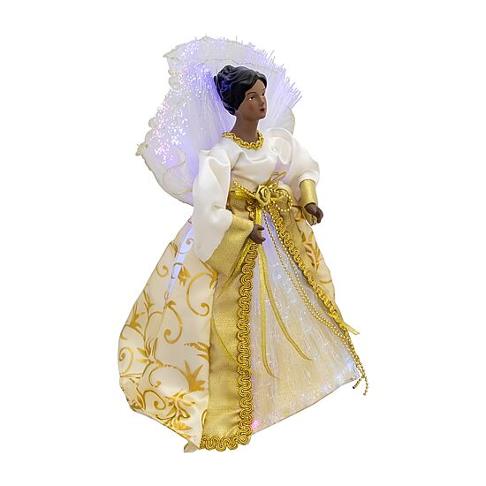 Northlight 12" Gold Lighted Fiber Optic African American Angel Christmas Tree Topper