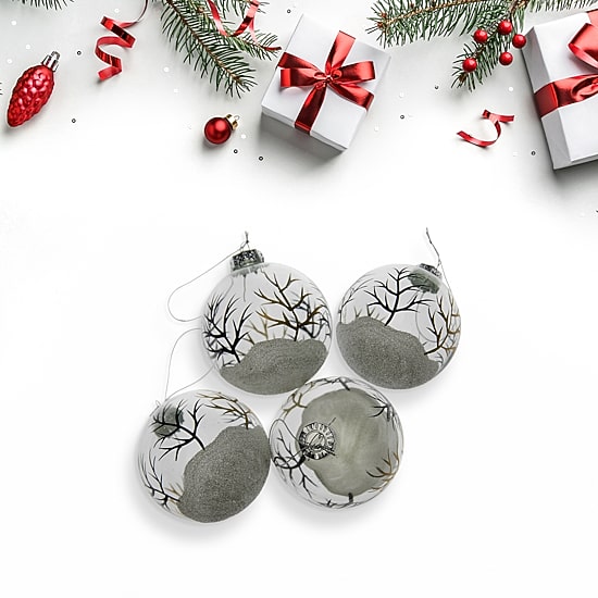 Northlight 3" 4ct Winter Forest Glass Ball Christmas Ornament