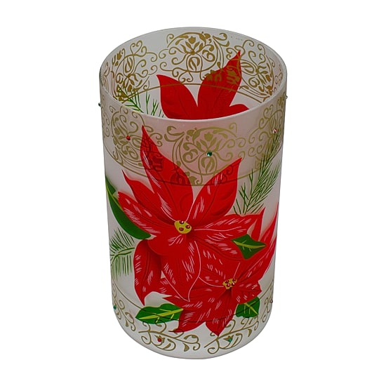 Northlight 10" Hand Painted Poinsettias And Gold Flameless Glass Candle Holder