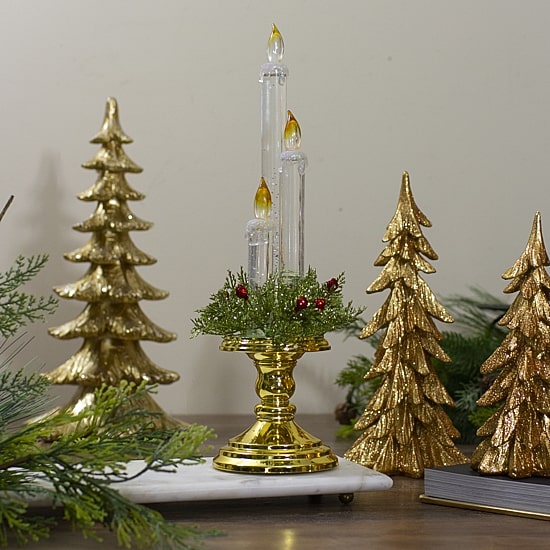 Northlight 15" Lighted Water Candle With Foliage And Berries Flameless Candle