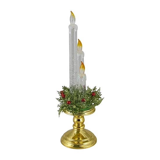 Northlight 15" Lighted Water Candle With Foliage And Berries Flameless Candle
