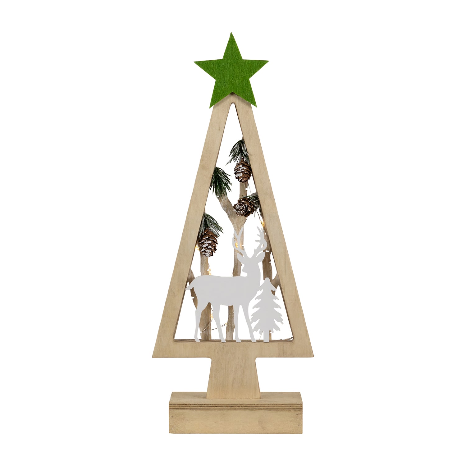 Northlight 15" Lighted Wooden Tree With Star And Reindeer Woodland Scene 1 Foot Christmas Tree