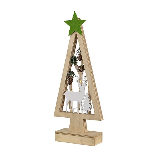 Northlight 15" Lighted Wooden Tree With Star And Reindeer Woodland Scene 1 Foot Christmas Tree