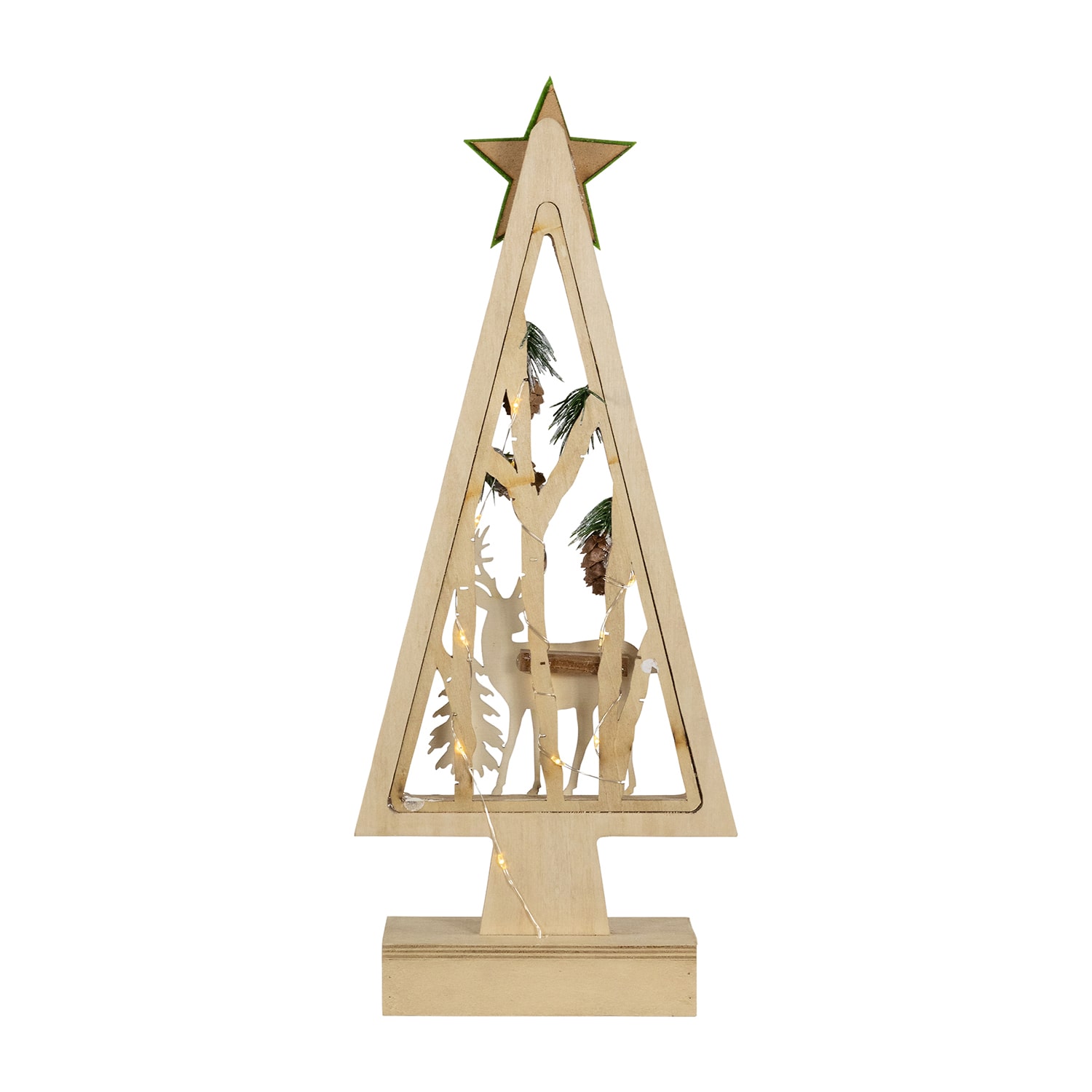 Northlight 15" Lighted Wooden Tree With Star And Reindeer Woodland Scene 1 Foot Christmas Tree