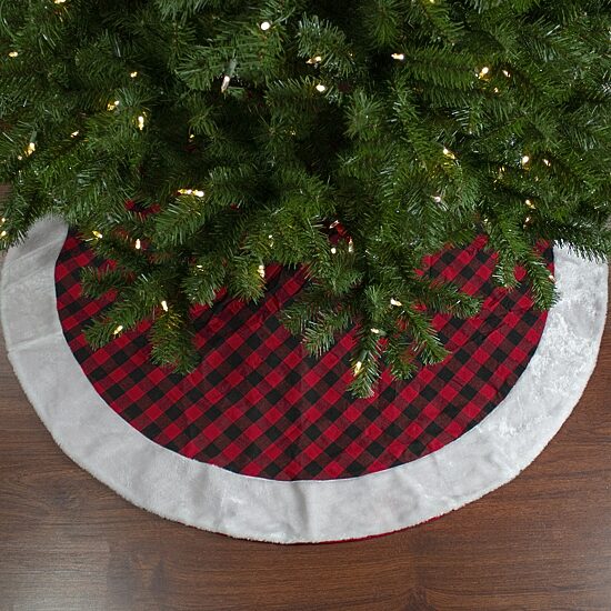 Northlight 48" Buffalo Plaid With Faux Fur Trim Indoor Tree Skirt