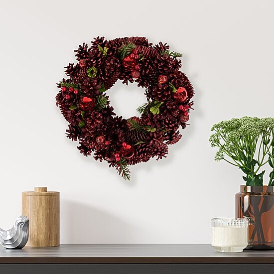Northlight 14" Pinecone Berry And Ornament Wreath