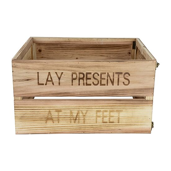 Northlight 18" Wood Crate "Lay Presents At My Feet" Christmas Tree Collar