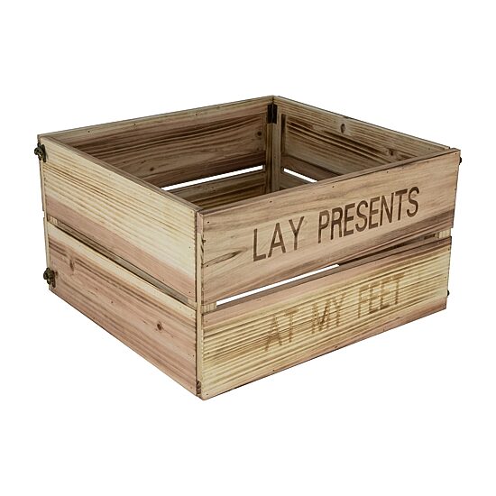 Northlight 18" Wood Crate "Lay Presents At My Feet" Christmas Tree Collar