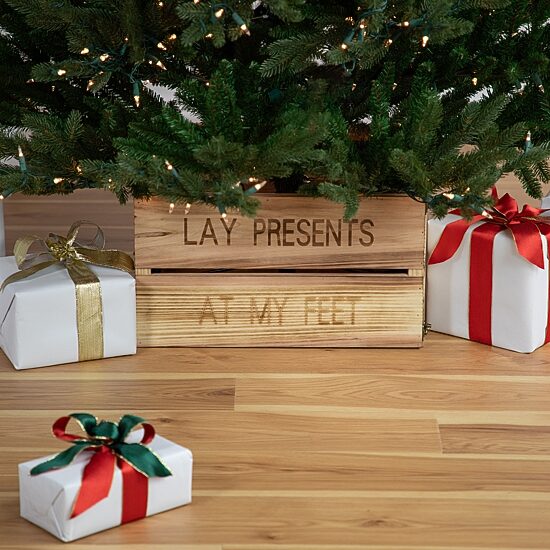 Northlight 18" Wood Crate "Lay Presents At My Feet" Christmas Tree Collar