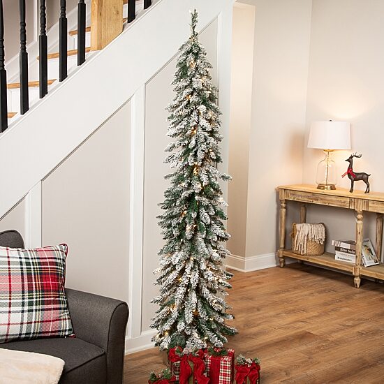 Northlight 6ft Pre Lit Pencil Flocked Alpine 6 Foot Flocked Pine Christmas Tree
