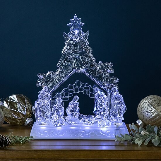 Northlight 11" Led Lighted Nativity Scene In Stable Acrylic Lighted Nativity Set