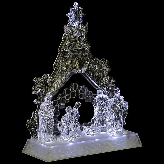 Northlight 11" Led Lighted Nativity Scene In Stable Acrylic Lighted Nativity Set