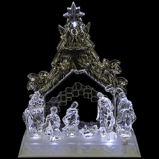 Northlight 11" Led Lighted Nativity Scene In Stable Acrylic Lighted Nativity Set