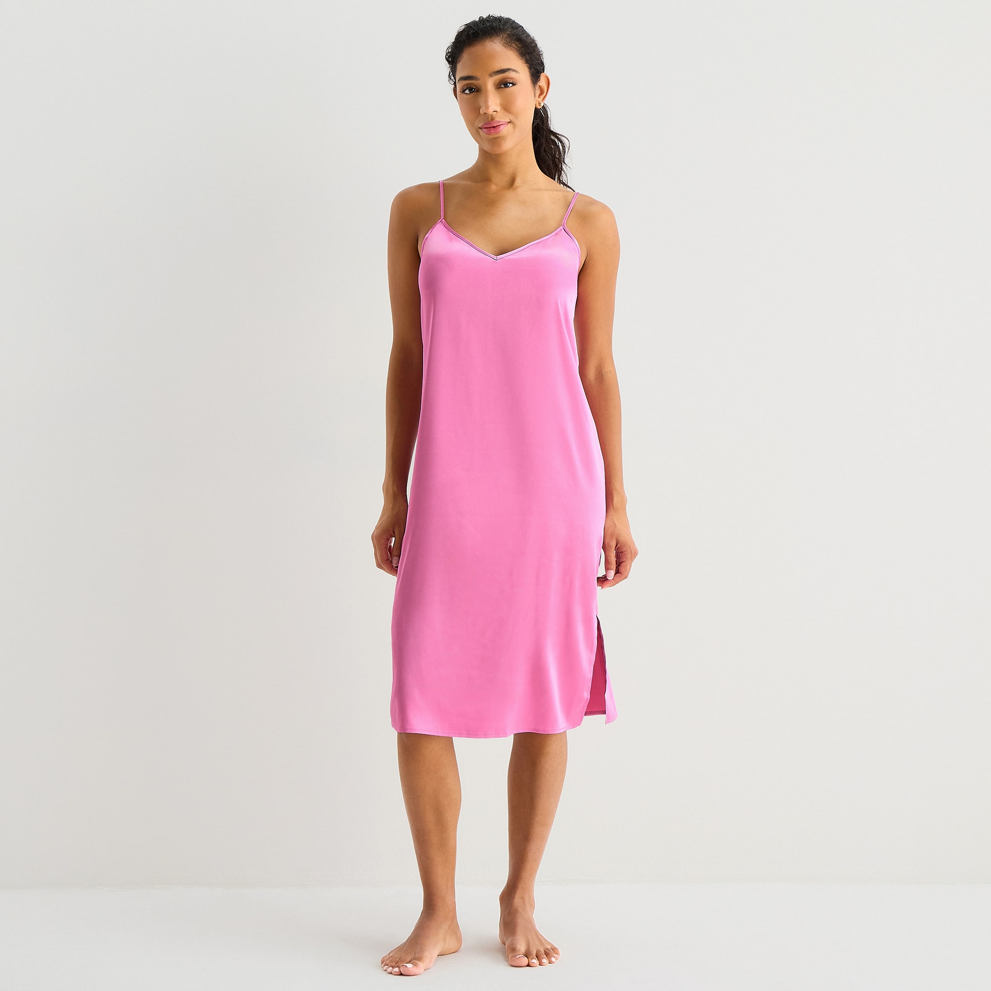 Ambrielle Womens Satin Sleeveless V Neck Nightgown