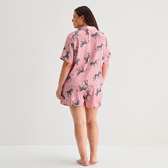 Ambrielle Womens Satin Short Sleeve 2-pc. Plus Pajama Set