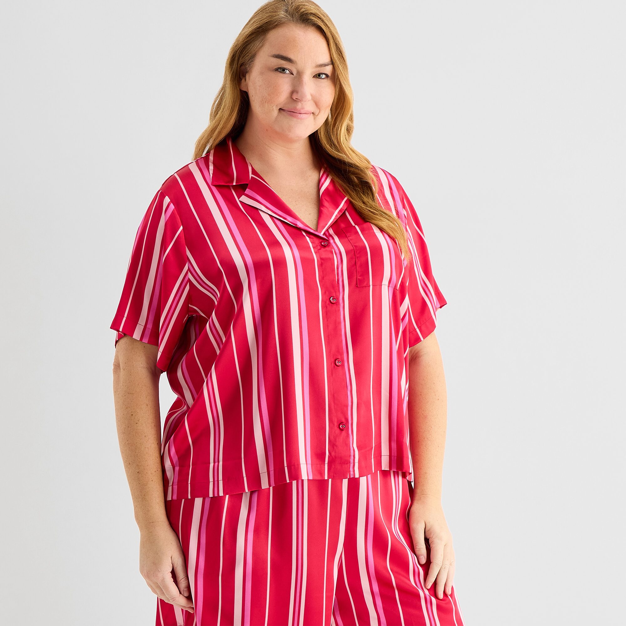 Ambrielle Womens Satin Short Sleeve 2-pc. Plus Pajama Set