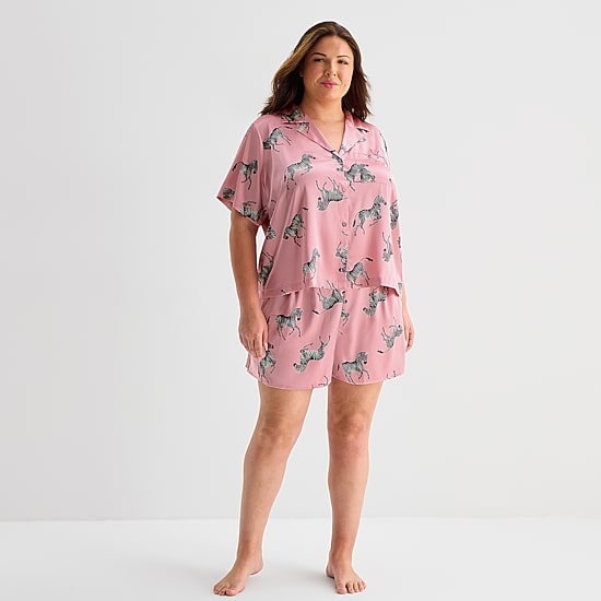 Ambrielle Womens Satin Short Sleeve 2-pc. Plus Pajama Set