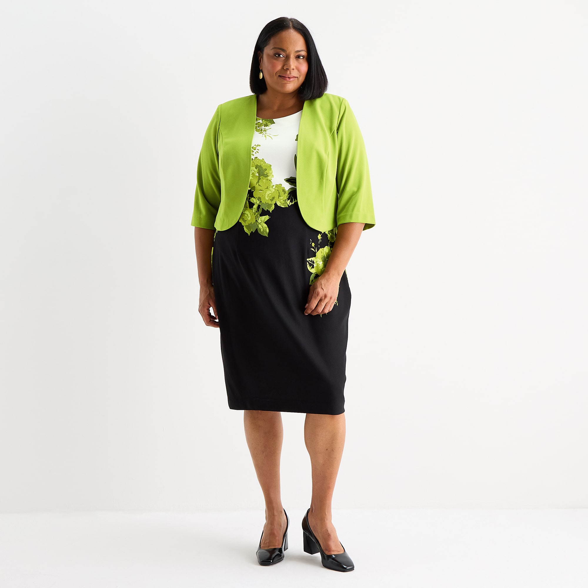 Maya Brooke Womens Plus Floral Jacket Dress