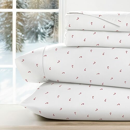 ienjoy Home Holiday Pattern 4-Pc. Sheet Set, Queen - Candy cane white