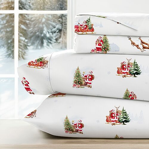 ienjoy Home Holiday Pattern 4-Pc. Sheet Set, Full - Vintage santa white