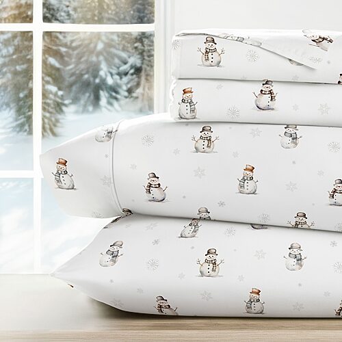ienjoy Home Holiday Pattern 4-Pc. Sheet Set, Full - Vintage snowman white