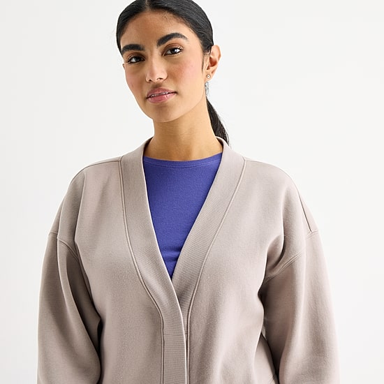 Xersion Super Soft Fleece Womens Oversized Long Sleeve Layered Sweater