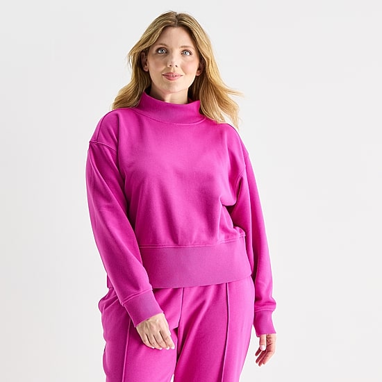 Xersion Womens Classic French Terry Mock Neck Pullover Plus