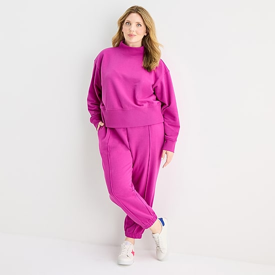 Xersion Womens Classic French Terry Mock Neck Pullover Plus