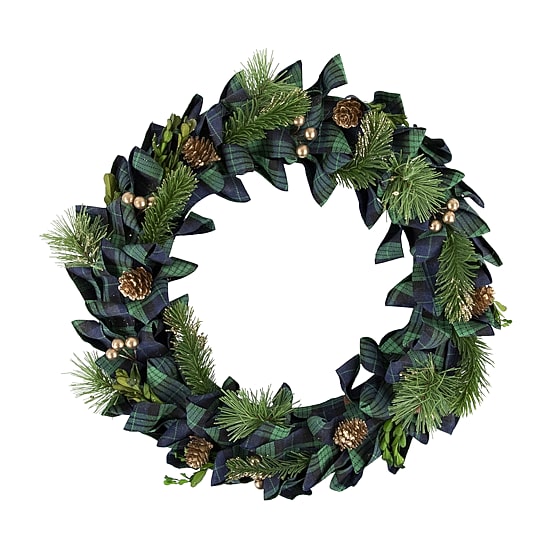 Northlight 18" Plaid Bow Artificial Pine Wreath