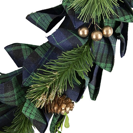 Northlight 18" Plaid Bow Artificial Pine Wreath