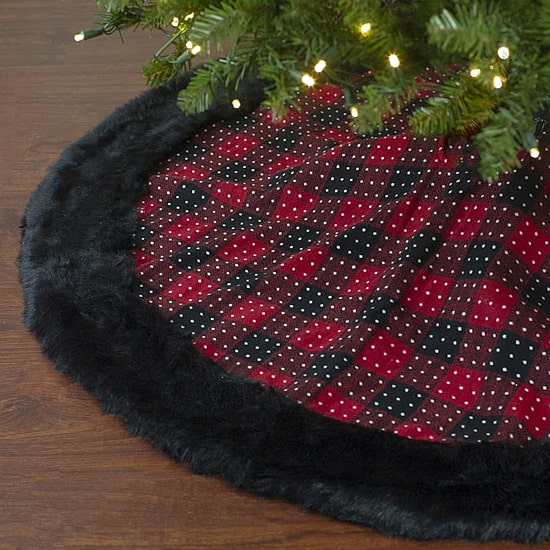 Northlight 48" Buffalo Plaid With Polka Dots And Faux Fur Border Indoor Tree Skirt