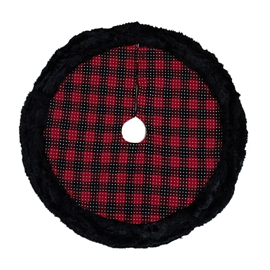 Northlight 48" Buffalo Plaid With Polka Dots And Faux Fur Border Indoor Tree Skirt
