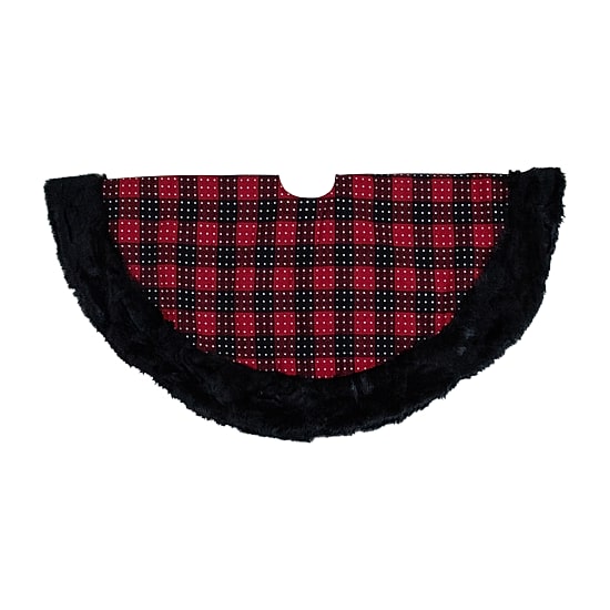 Northlight 48" Buffalo Plaid With Polka Dots And Faux Fur Border Indoor Tree Skirt