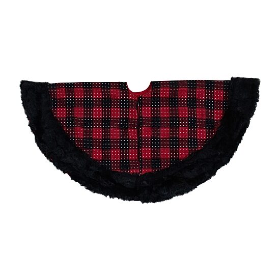 Northlight 48" Buffalo Plaid With Polka Dots And Faux Fur Border Indoor Tree Skirt