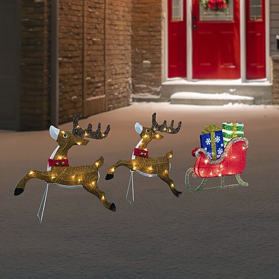 Northlight 59" Lighted Reindeer With Sleigh Christmas Yard Art