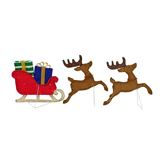 Northlight 59" Lighted Reindeer With Sleigh Christmas Yard Art