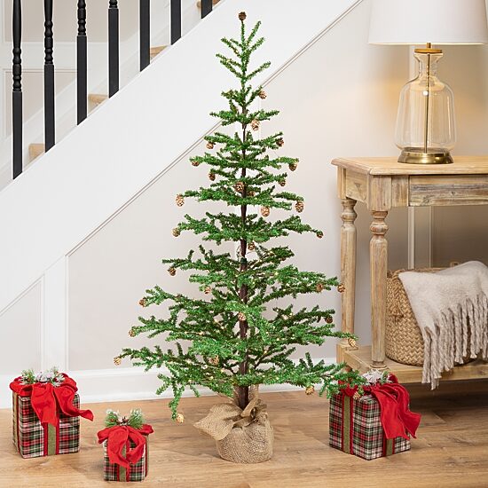 Northlight 4ft Pre Lit With Pinecones And Burlap Base 4 Foot Pre-Lit Pine Christmas Tree