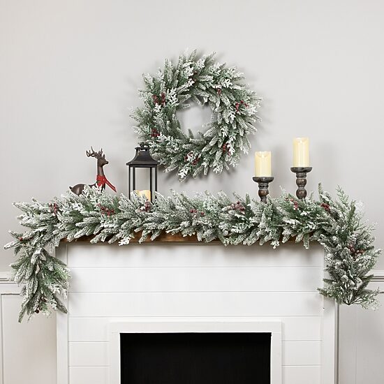 Northlight 24" Flocked Wind River Fir With Berries Wreath