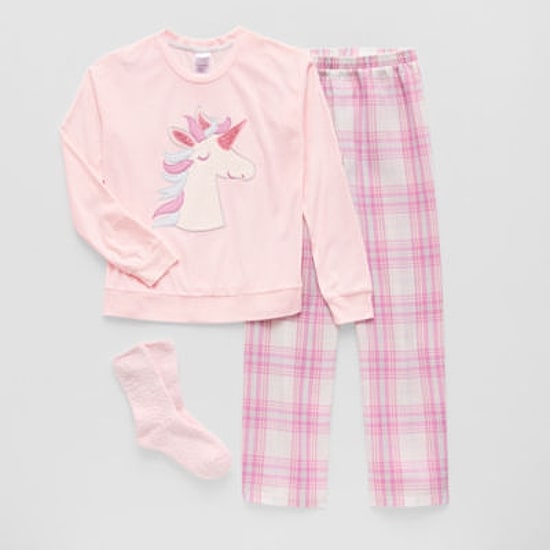Dream Big Peace Out Little & Big Kid Girls Velour Crew Neck Long Sleeve 3-pc. Pajama Set