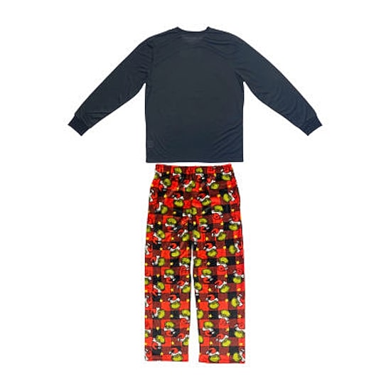 Mens Dr. Seuss Grinch Microfleece Crew Neck Long Sleeve 2-pc. Matching Family Big Pajama Set