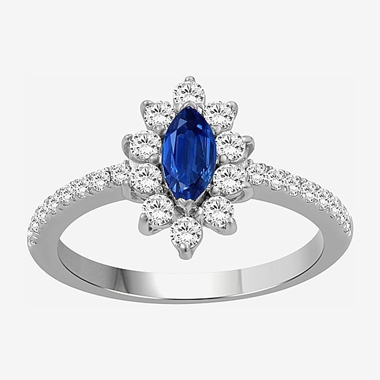 Womens 3 1/2 CT. T.W Genuine Blue Sapphire 10K Gold Marquise Halo Cocktail Ring