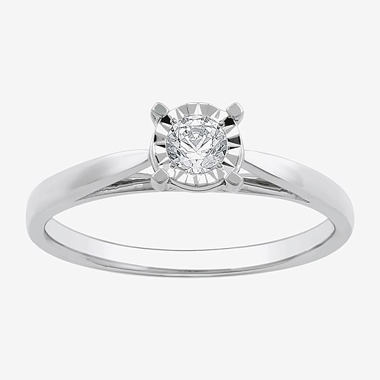 Yes, Please! Womens 1/6 CT. T.W. Lab Grown White Diamond Sterling Silver Round Solitaire Cocktail Ring