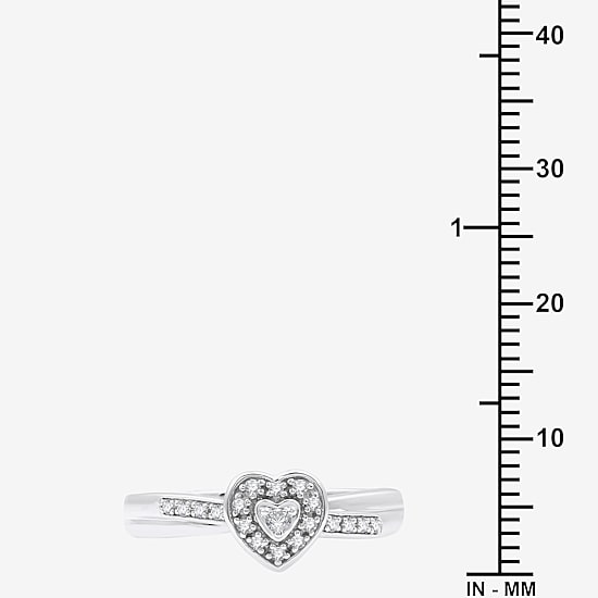 Yes, Please! Womens 1/10 CT. T.W. Lab Grown White Diamond Sterling Silver Heart Halo Side Stone Cocktail Ring