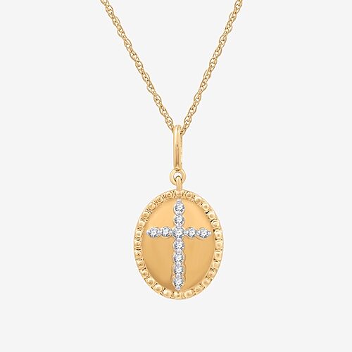 Yes, Please! Womens 1/10 CT. T.W. Lab Grown White Diamond 14K Gold Over Silver Sterling Silver Cross 18 Inch Pendant Necklace, One Size, Yellow