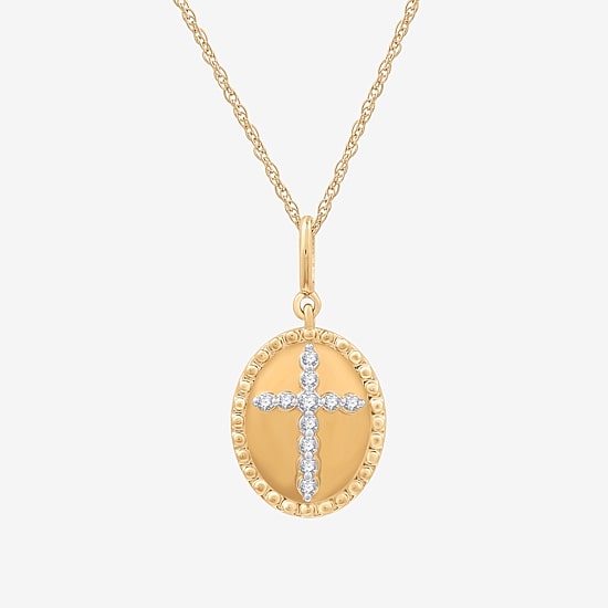 Yes, Please! Womens 1/10 CT. T.W. Lab Grown White Diamond 14K Gold Over Silver Sterling Silver Cross 18 Inch Pendant Necklace