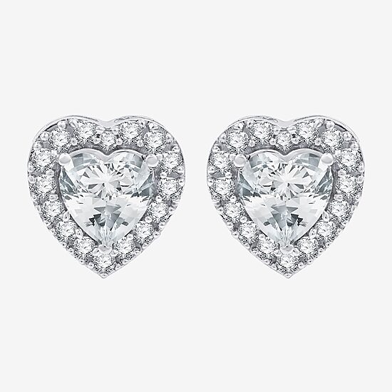 Yes, Please! Lab Created White Sapphire Sterling Silver 10.6mm Heart Round Stud Earrings