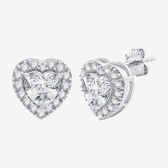 Yes, Please! Lab Created White Sapphire Sterling Silver 10.6mm Heart Round Stud Earrings