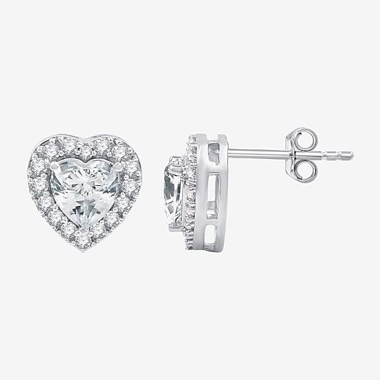 Yes, Please! Lab Created White Sapphire Sterling Silver 10.6mm Heart Round Stud Earrings
